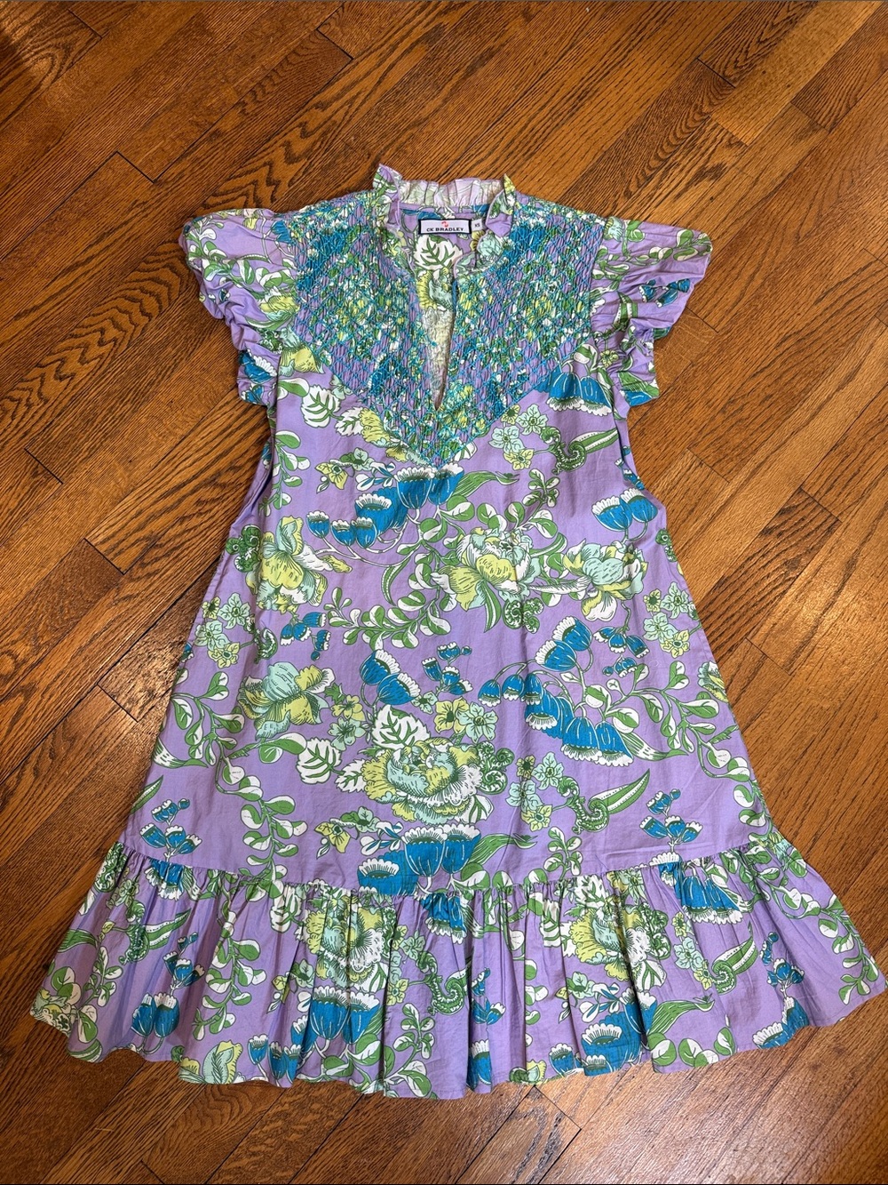 Lavender Floral Smocked Casual Dress with Ruffle Hem